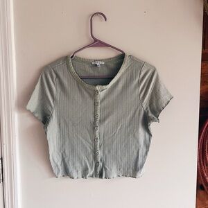 iris Sage Ribbed Button-Front Crop Top
